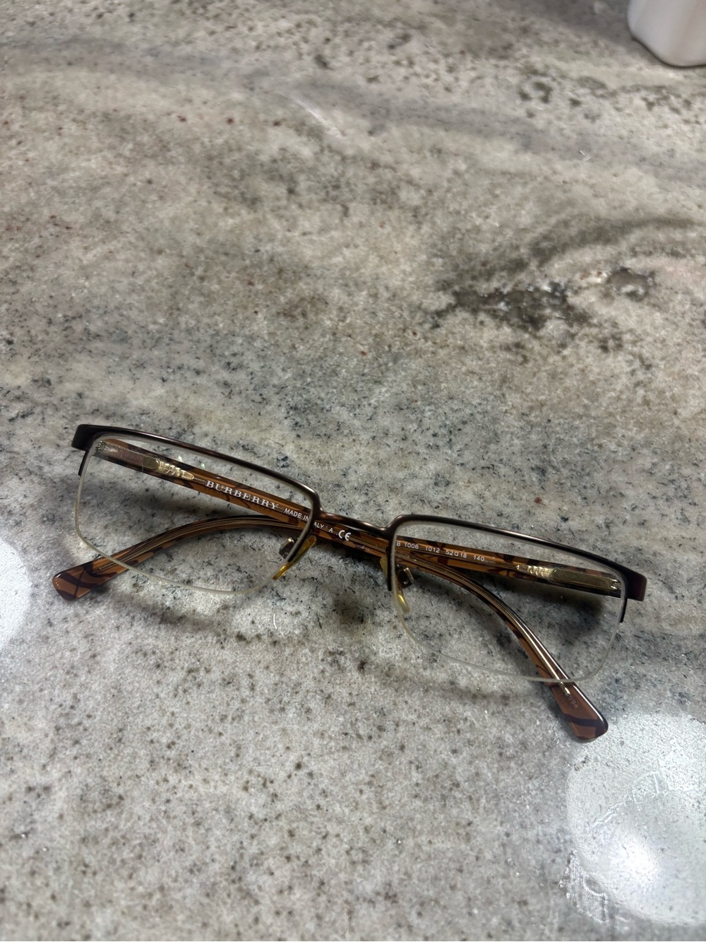 Burberry Brown Tortoiseshell Semi-Rim Rectangle Glasses